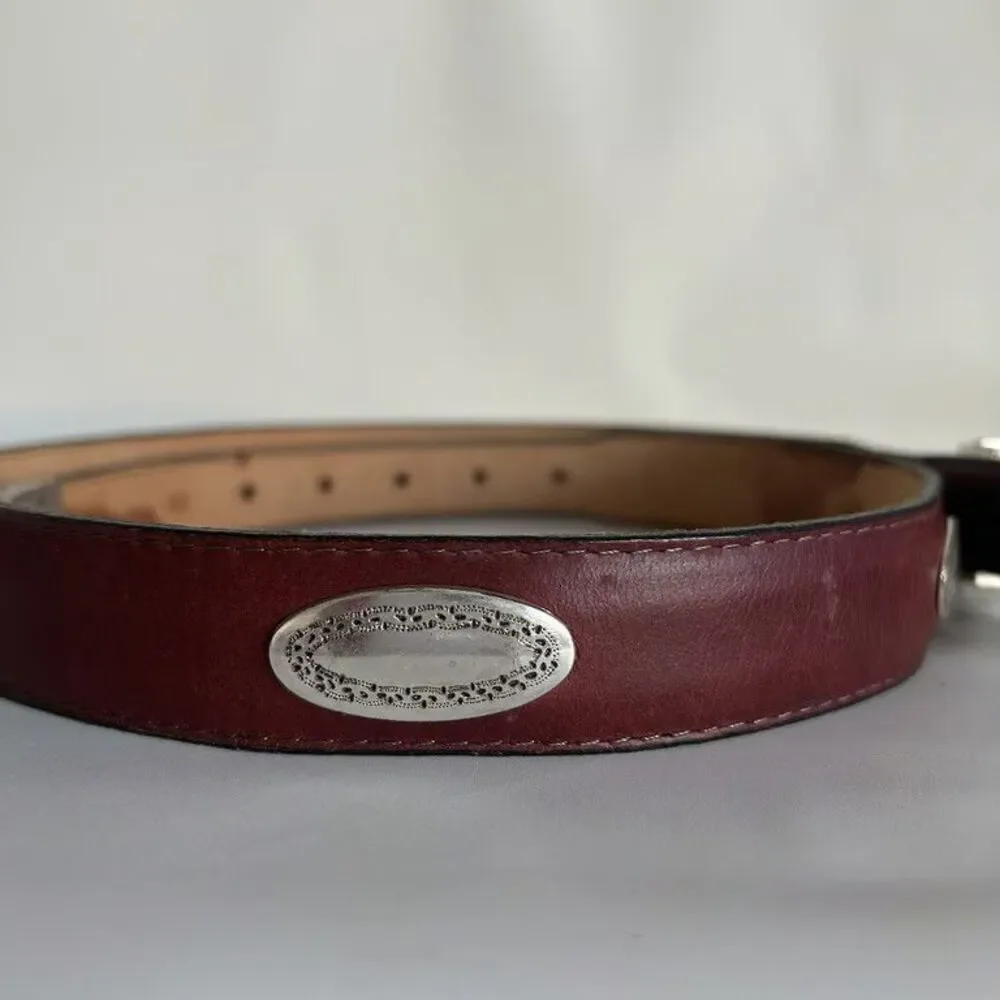 Sentry Western Concho Belt Vintage Leather Burgundy Red Made in USA Womens M 150